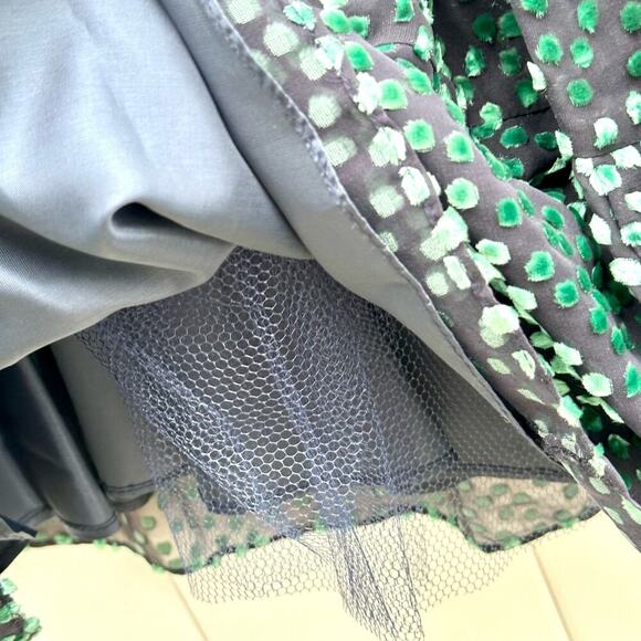 Betsey Johnson 8 Green Silk Velvet Swiss Dots Strapless Burnout Dress Vintage - Picture 13 of 15